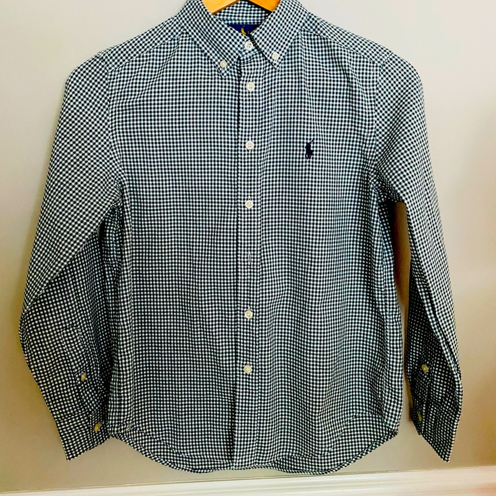 Ralph Lauren Green and White Button Down Shirt for Boys